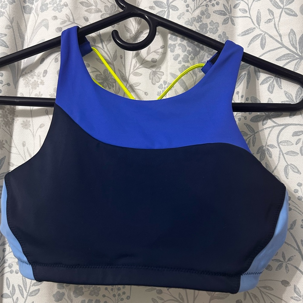 NWOT Athleta Freestyle Blue Colorblock Bikini Top Size Small
